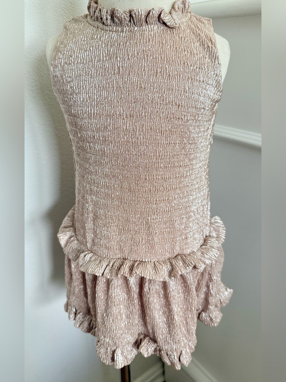 Kate Spade Girls Rose Gold Metallic Ruffle Dress 18M Holiday Birthday Wedding